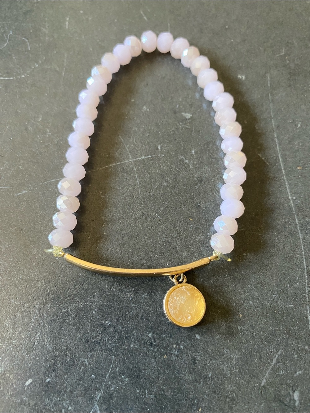 Gold Charm Bracelet with Pale Lavender Beads